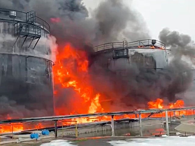 a ukrainian drone attack on an oil depot inside russia causes a massive blaze officials say photo ap